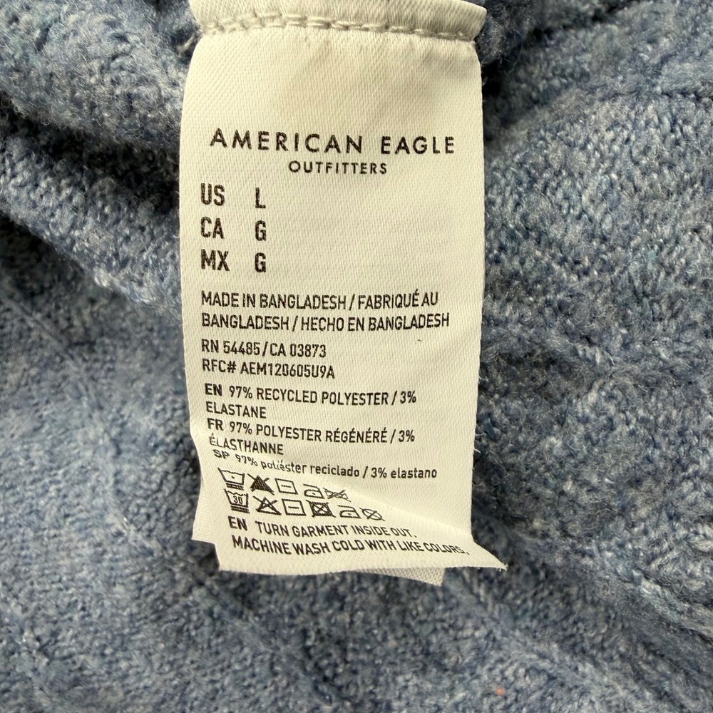 American Eagle Womens Large Blue Cable Knit Soft Full Zip Hoodie Sweater Cropped - Picture 4 of 10